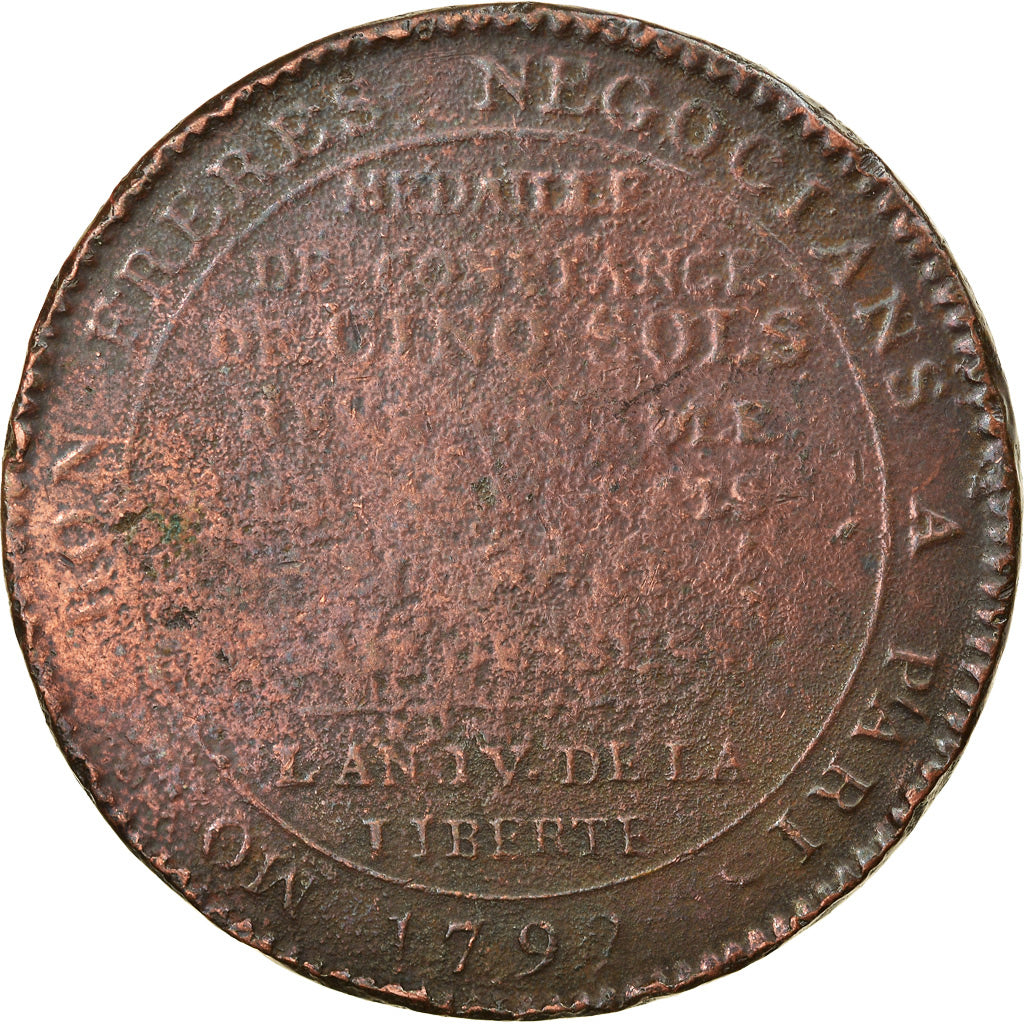 Coin, France, Monneron, 5 Sols, 1790, Paris, VF(20-25), Bronze