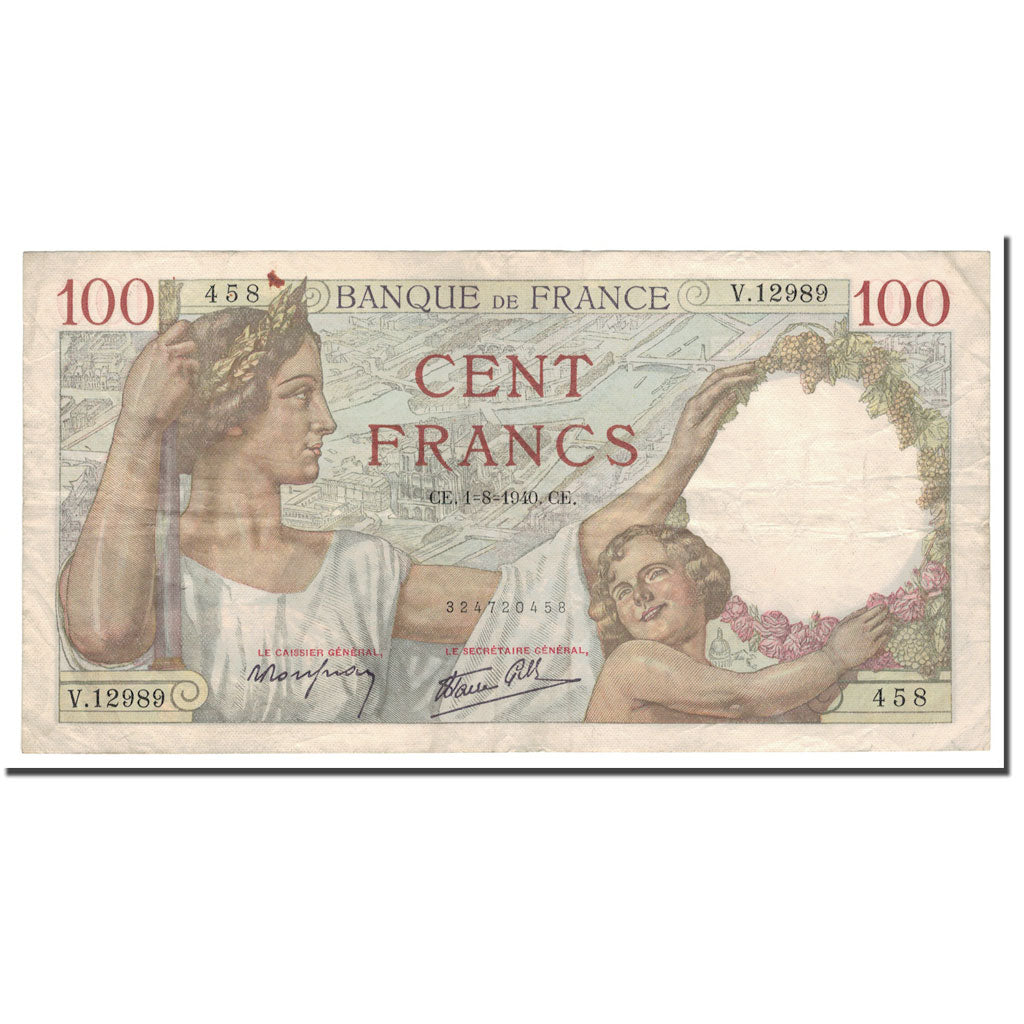 France, 100 Francs, 100 F 1939-1942 ''Sully'', 1940, 1940-08-01, EF(40-45)