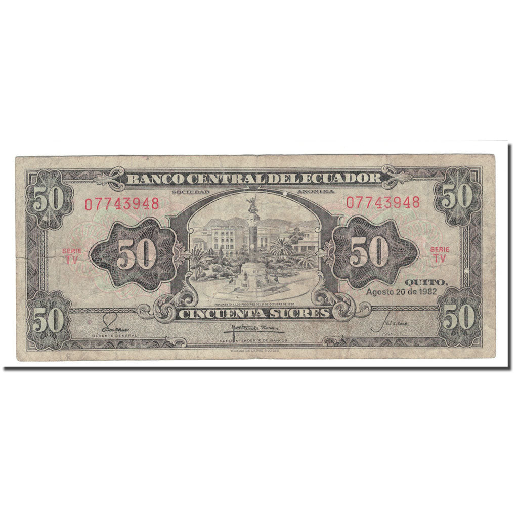 Banknote, Ecuador, 50 Sucres, 1957-82, 1982-08-20, KM:116e, VF(20-25)