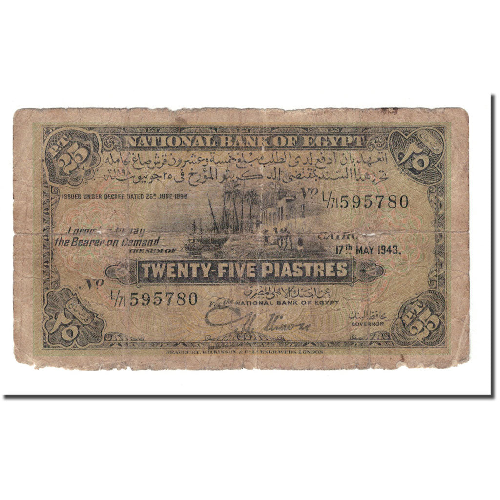 Banknote, Egypt, 25 Piastres, 1917-1951, 1943-05-17, KM:10c, VG(8-10)