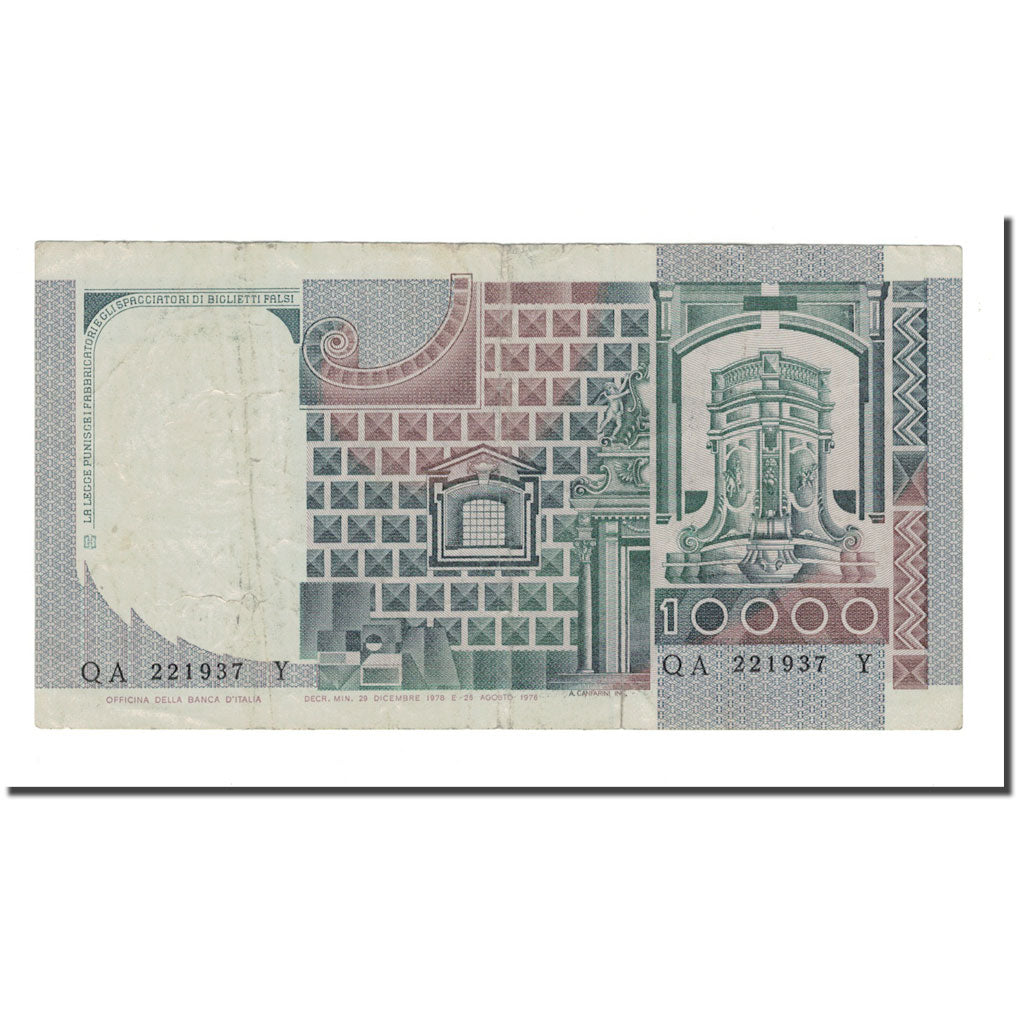 Banknote, Italy, 10,000 Lire, 1976, 1978-12-29, KM:106a, VG(8-10)