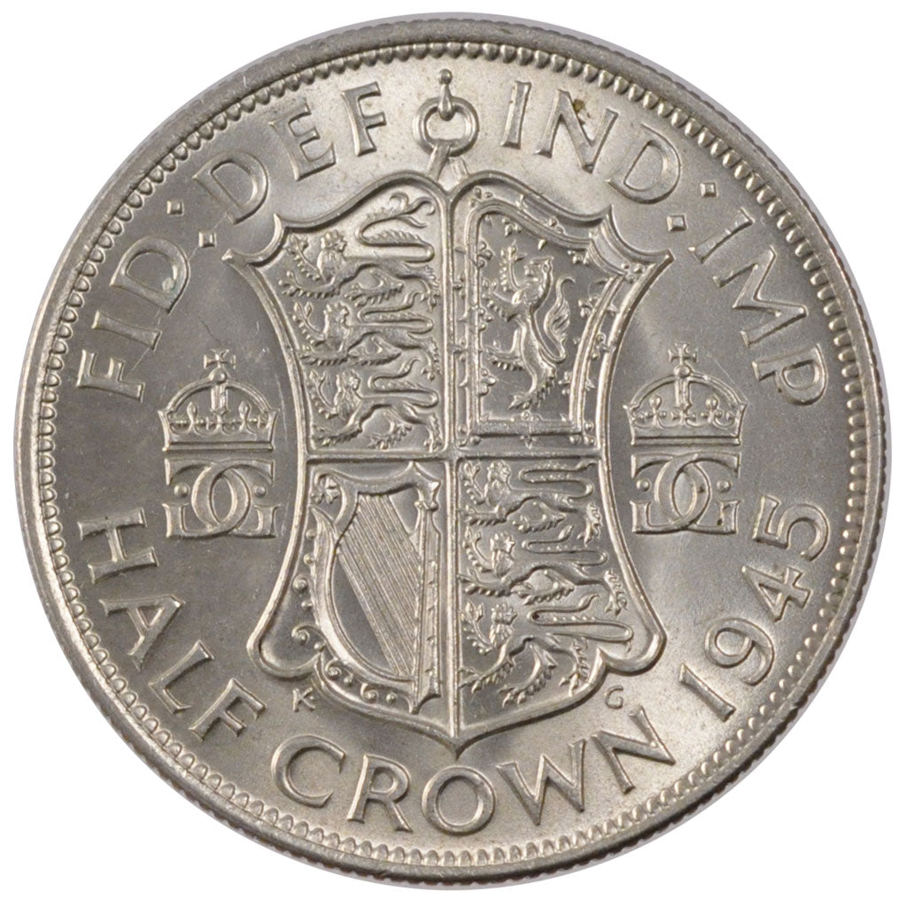 GREAT BRITAIN, 1/2 Crown, 1945, KM #856, MS(60-62), Silver, 32.3, 14.08