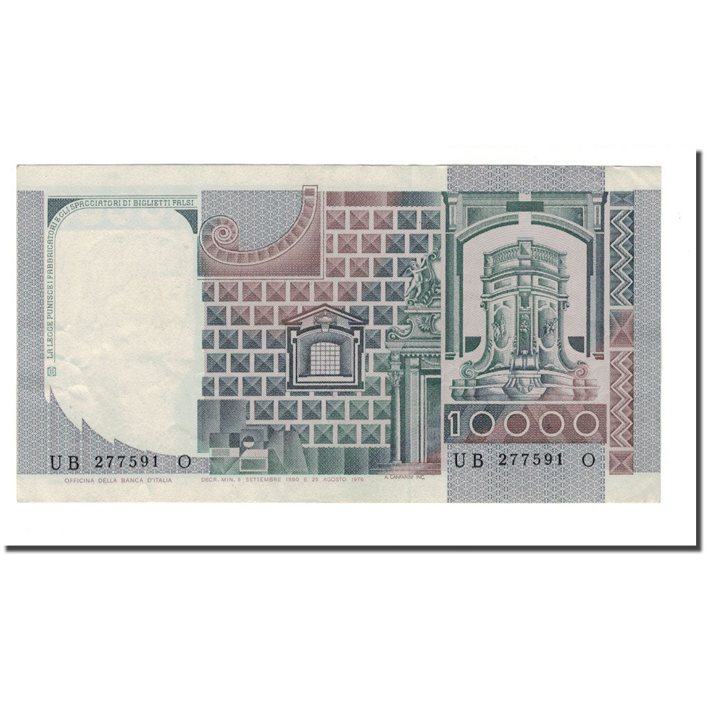 Banknote, Italy, 10,000 Lire, 1976-1984, 1980-09-06, KM:106b, EF(40-45)
