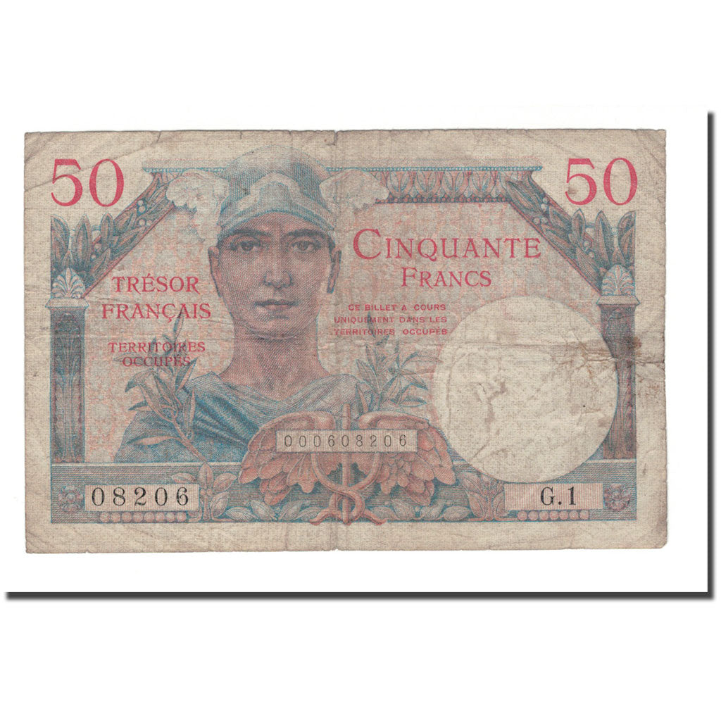 France, 50 Francs, 1947 French Treasury, 1947, VG(8-10), Fayette:31.1, KM:M8