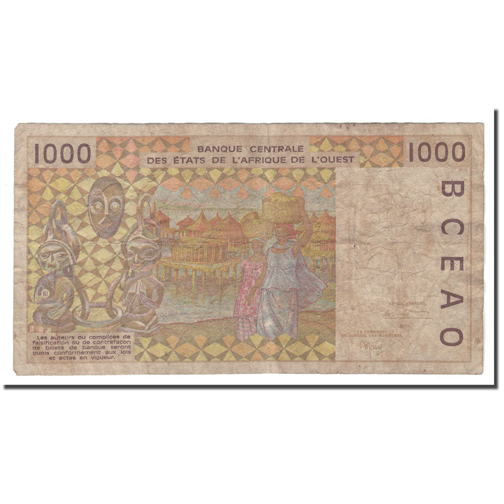 Banknote, West African States, 1000 Francs, 1991-2003, 1999, KM:911Sc, VG(8-10)