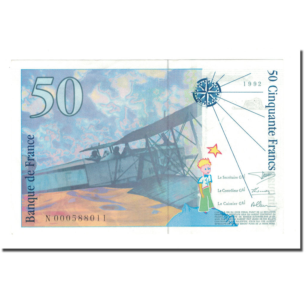 France, 50 Francs, 50 F 1992-1999 ''St Exupéry'', 1992, UNC(63), Fayette:72.1a