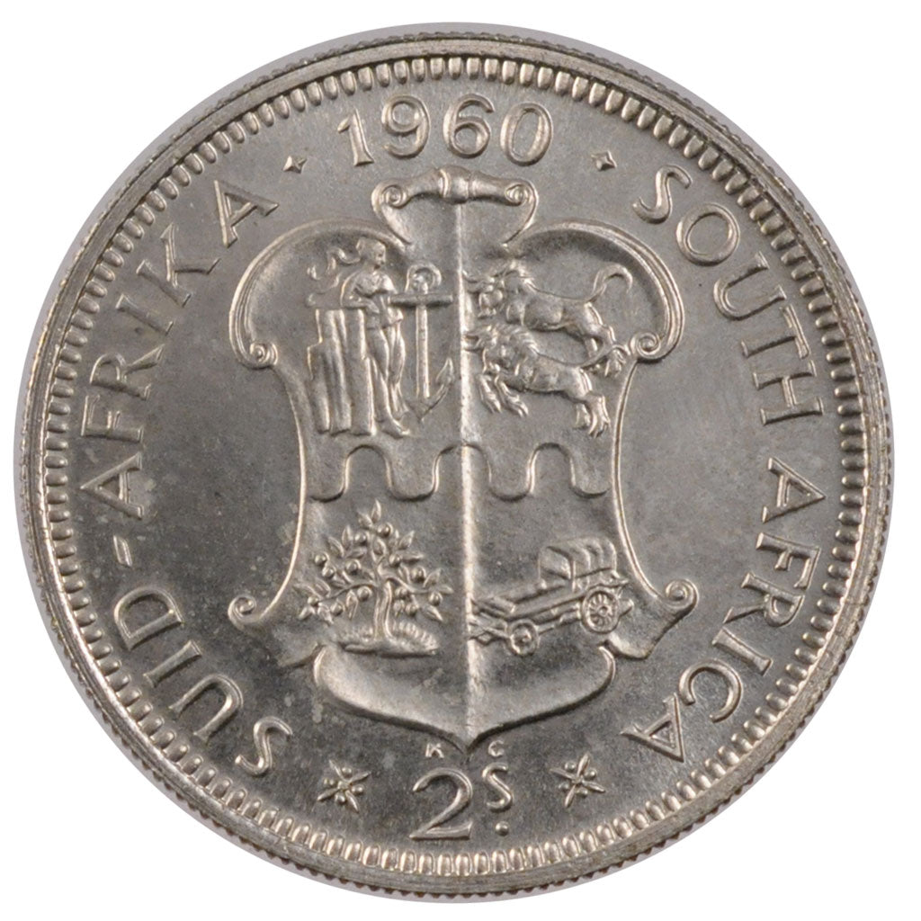 SOUTH AFRICA, 2 Shillings, 1960, KM #50, AU(55-58), Silver, 28.52, 11.43