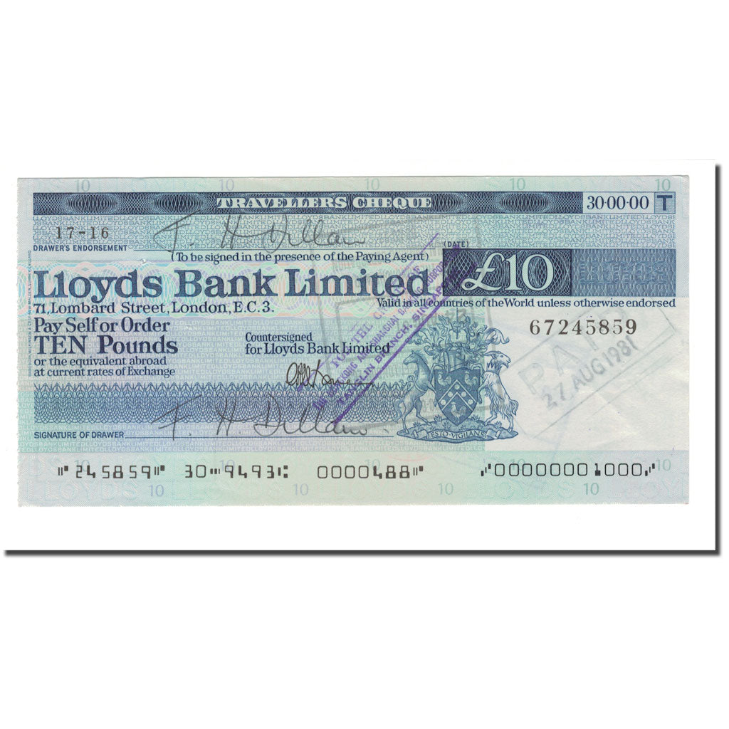 Banknote, Great Britain, LLOYDS BANK, 10 Pounds, 1981, 1981-08-27, EF(40-45)