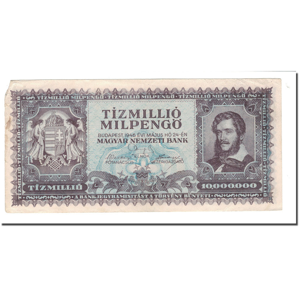Billet, Hongrie, 10 Million Milpengö, 1946, 1946-05-24, KM:129, TB+