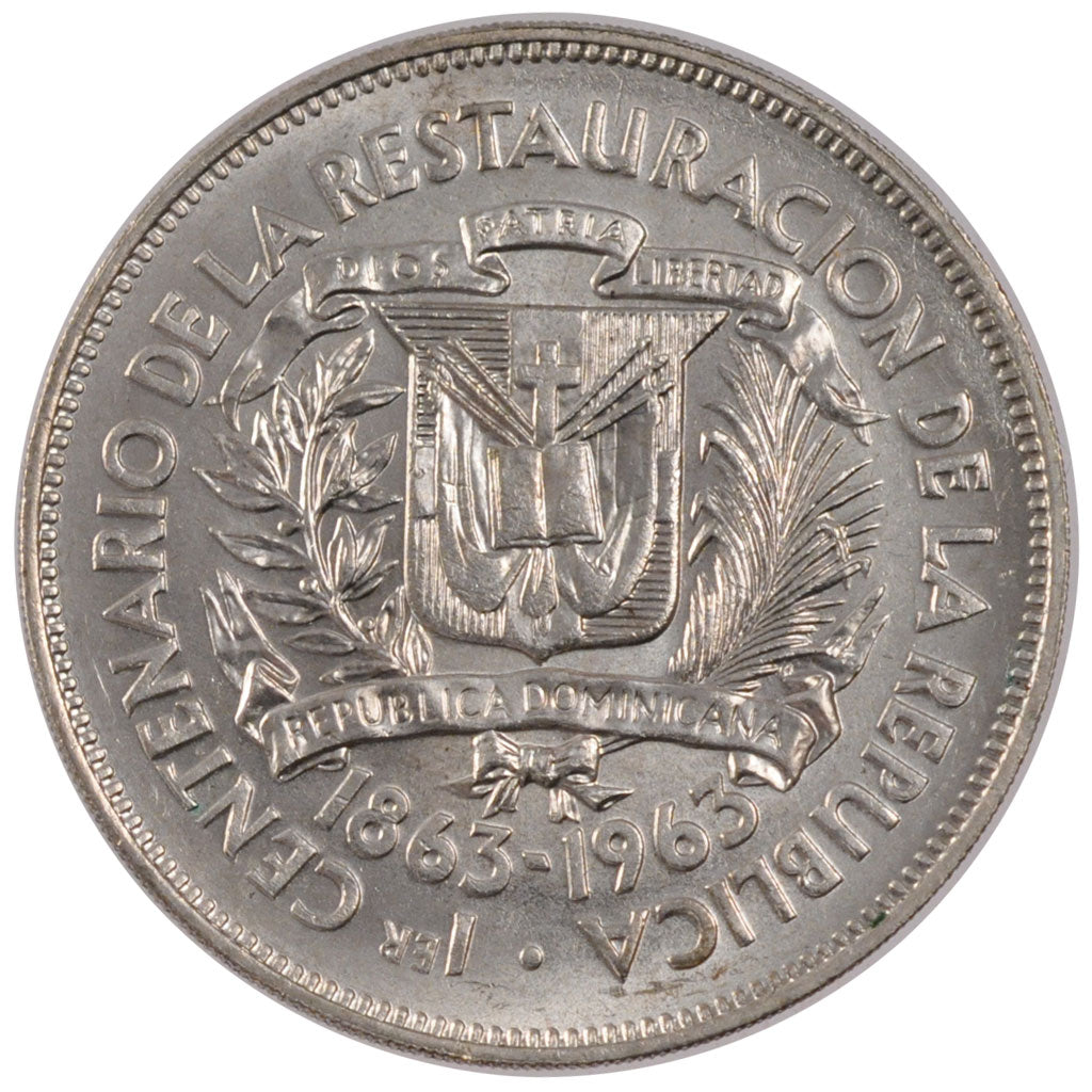 DOMINICAN REPUBLIC, Peso, 1963, KM #30, MS(60-62), Silver, 38, 26.65