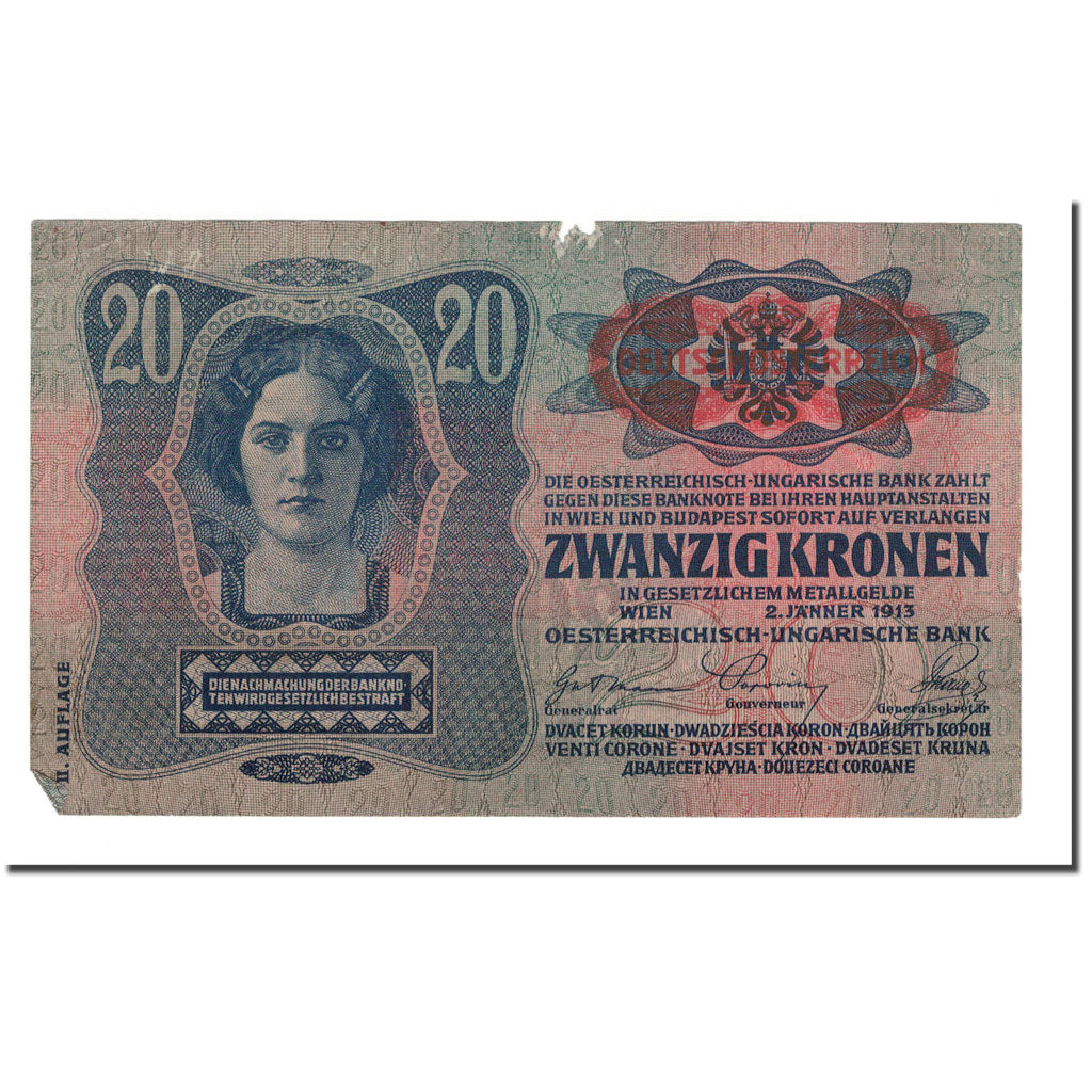 Banknote, Austria, 20 Kronen, 1919, 1913-01-02, KM:52, VF(30-35)