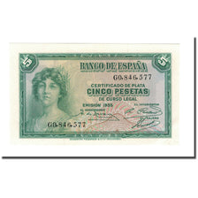 Banknote, Spain, 5 Pesetas, 1936, 1935, KM:85a, UNC(64)