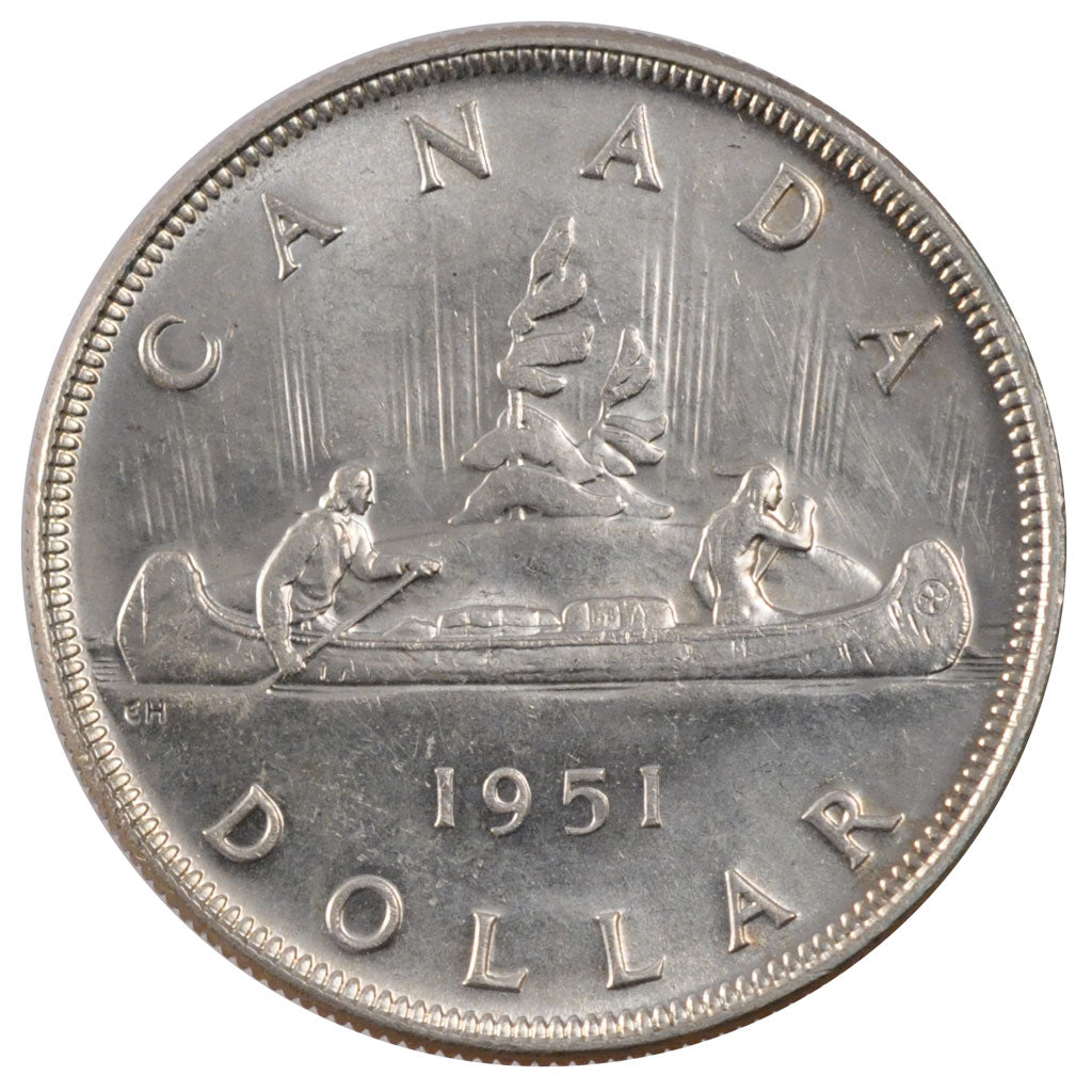 CANADA, Dollar, 1951, Royal Canadian Mint, KM #46, MS(60-62), Silver, 36, 23.32