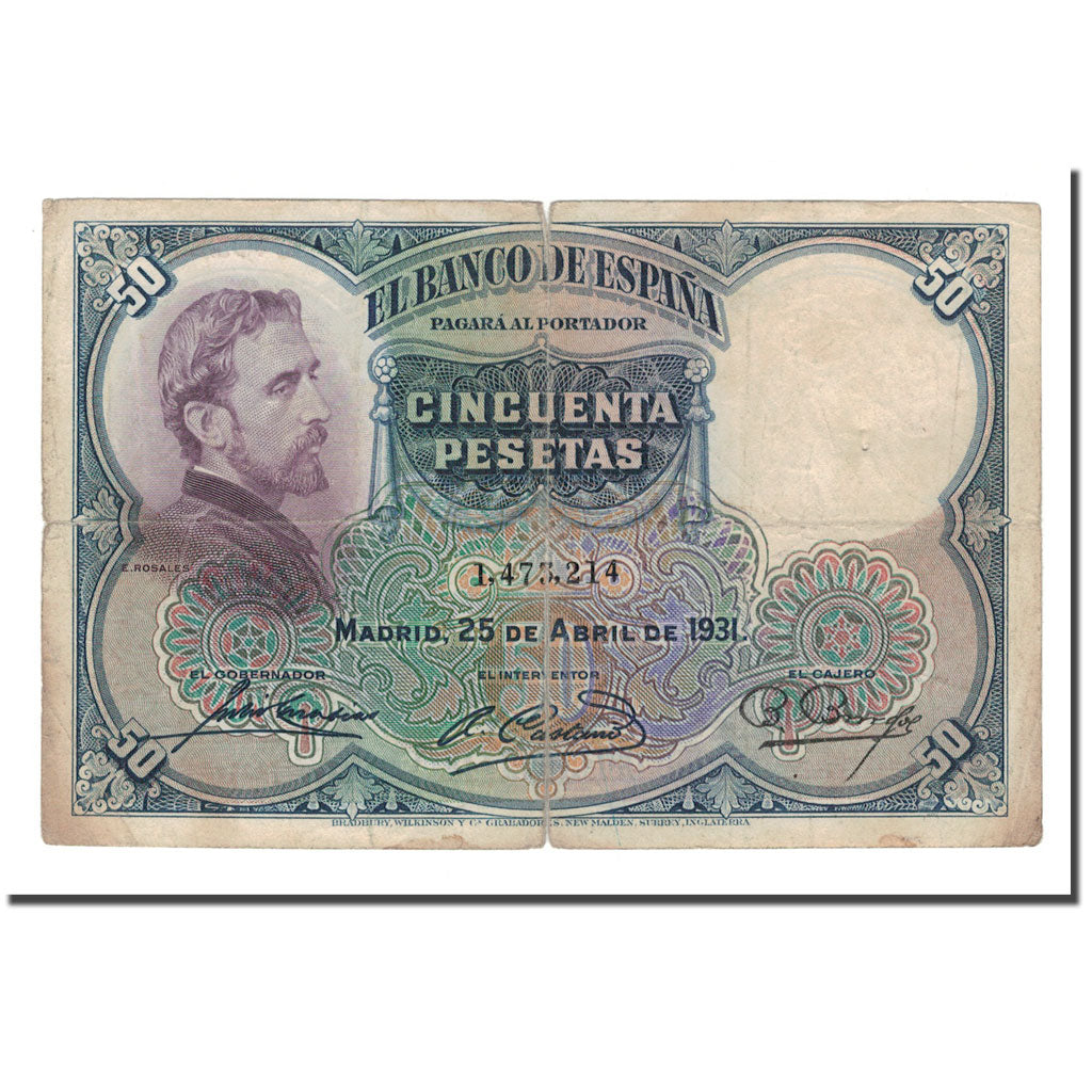 Banknote, Spain, 50 Pesetas, 1931, 1931-04-25, KM:82, VG(8-10)