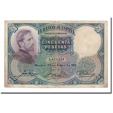 Banknote, Spain, 50 Pesetas, 1931, 1931-04-25, KM:82, VG(8-10)