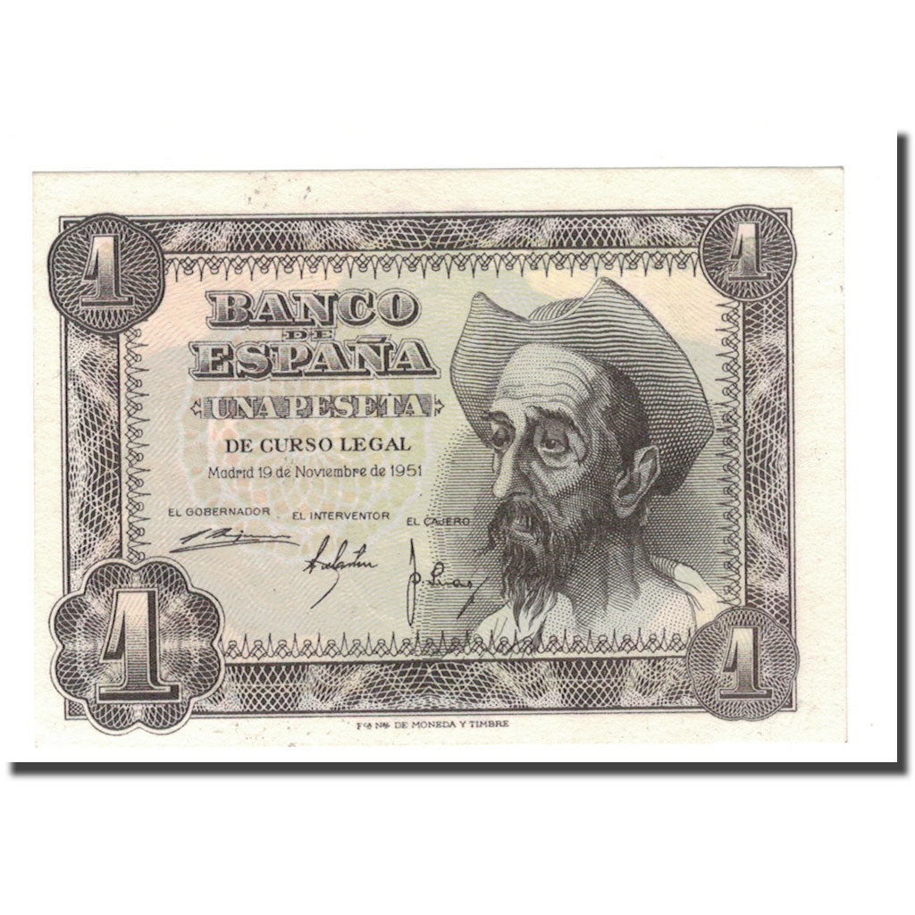 Banknote, Spain, 1 Peseta, 1951, 1951-11-19, KM:139a, UNC(60-62)
