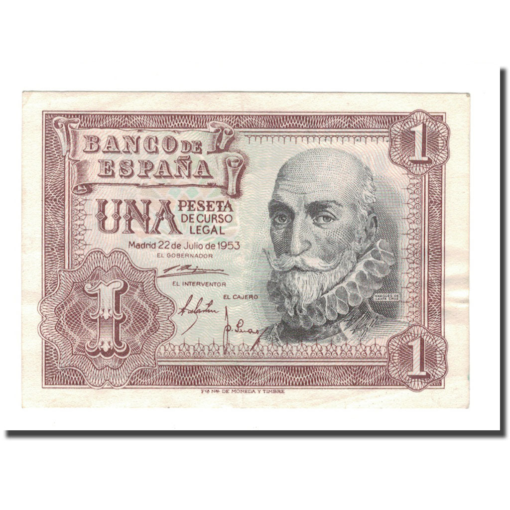 Banknot, Hiszpania, 1 Peseta, 1953, 1953-07-22, KM:144a, AU(50-53)