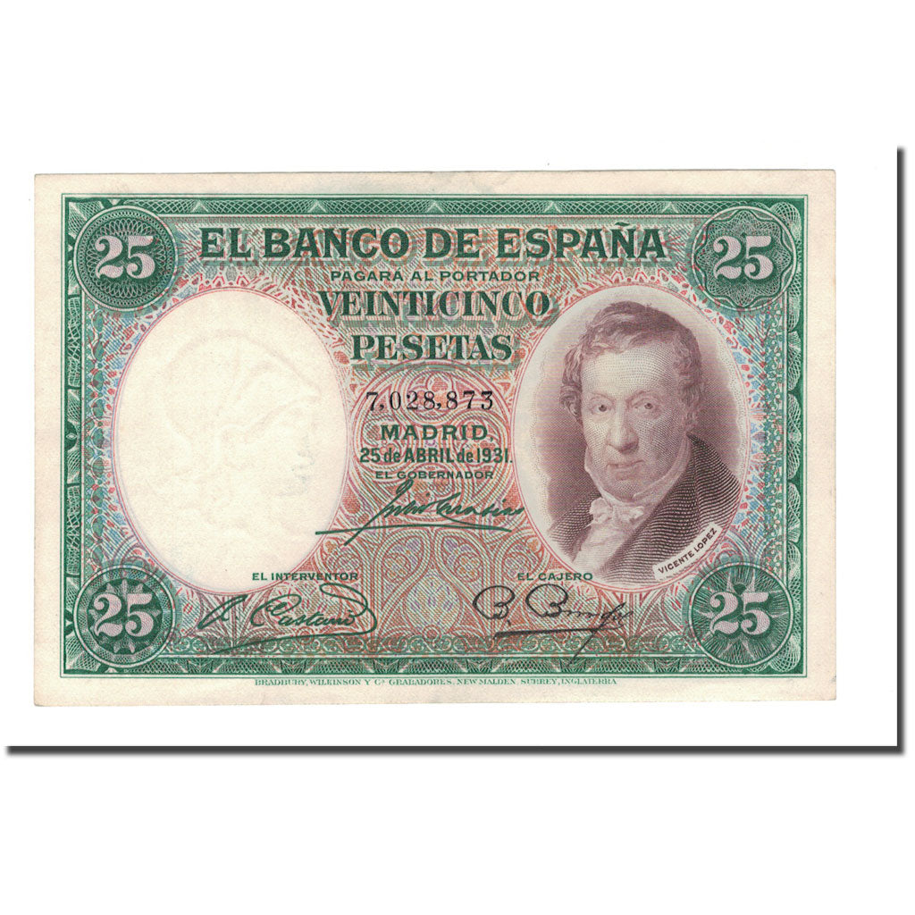 Banknote, Spain, 25 Pesetas, 1931, 1931-04-25, KM:81, EF(40-45)