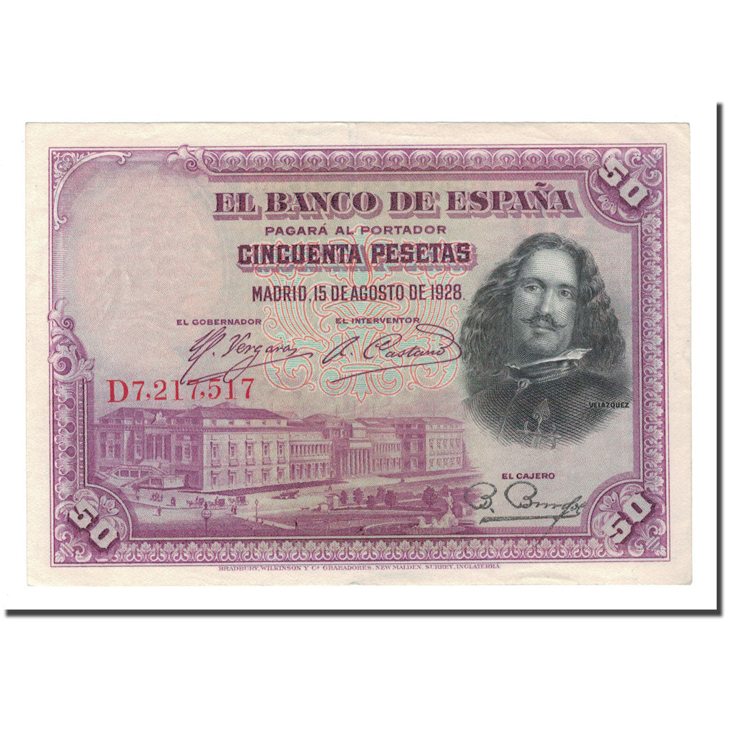 Banknote, Spain, 50 Pesetas, 1928, 1928-08-15, KM:75b, AU(50-53)