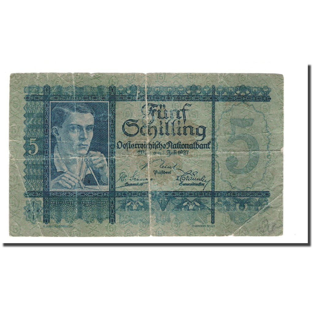 Banknote, Austria, 5 Schilling, 1927, 1927-07-01, KM:93, VG(8-10)