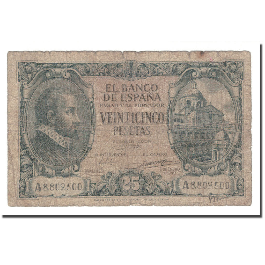 Billete, 25 Pesetas, 1943, España, 1940-01-09, KM:116a, RC