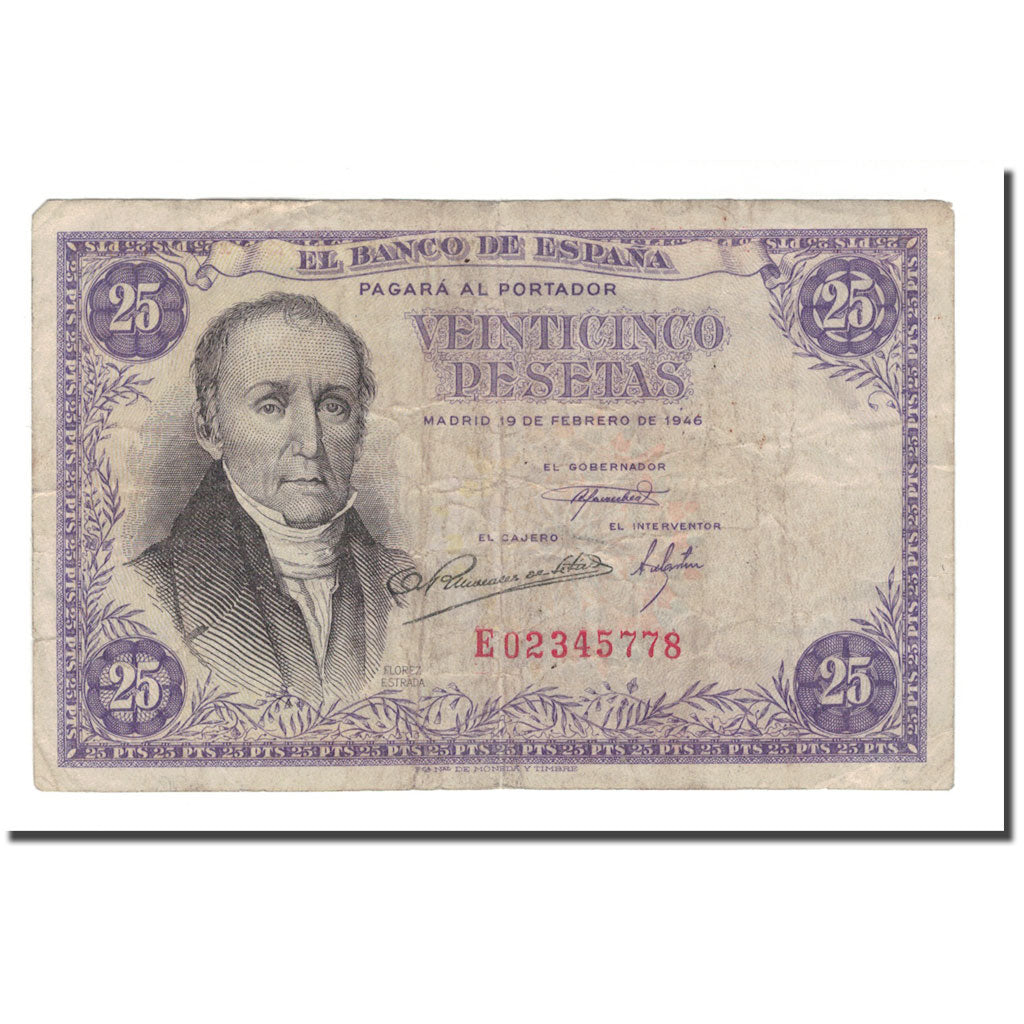 Billet, Espagne, 25 Pesetas, 1948, 1946-02-19, KM:130a, B+