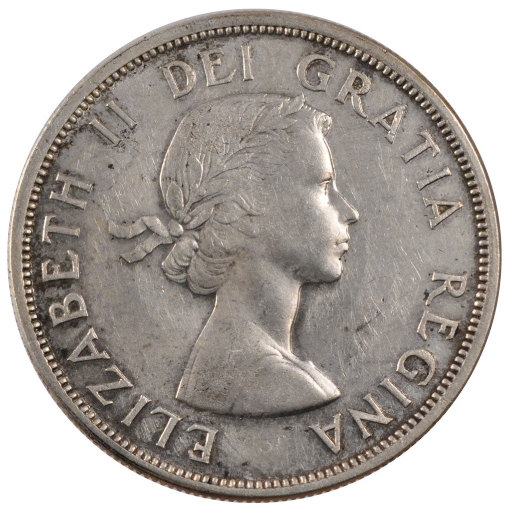 CANADA, Dollar, 1958, Royal Canadian Mint, KM #55, AU(55-58), Silver, 36, 23.32