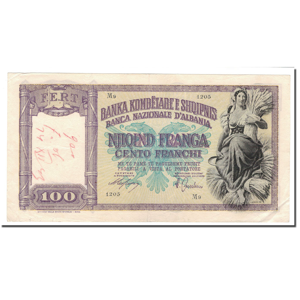 Billete, 100 Franga, 1945, Albania, KM:8, MBC