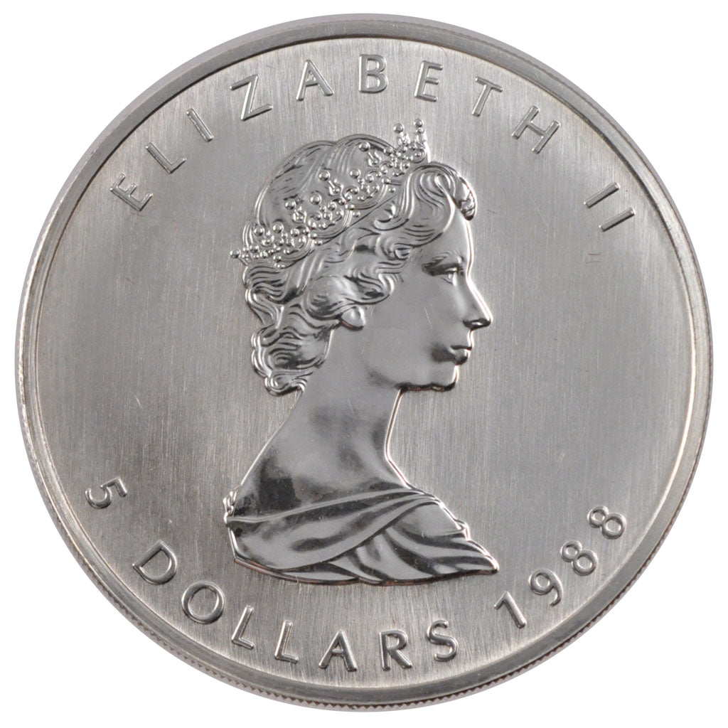 CANADA, 5 Dollars, 1988, Royal Canadian Mint, KM #163, MS(60-62), Silver, 31.10