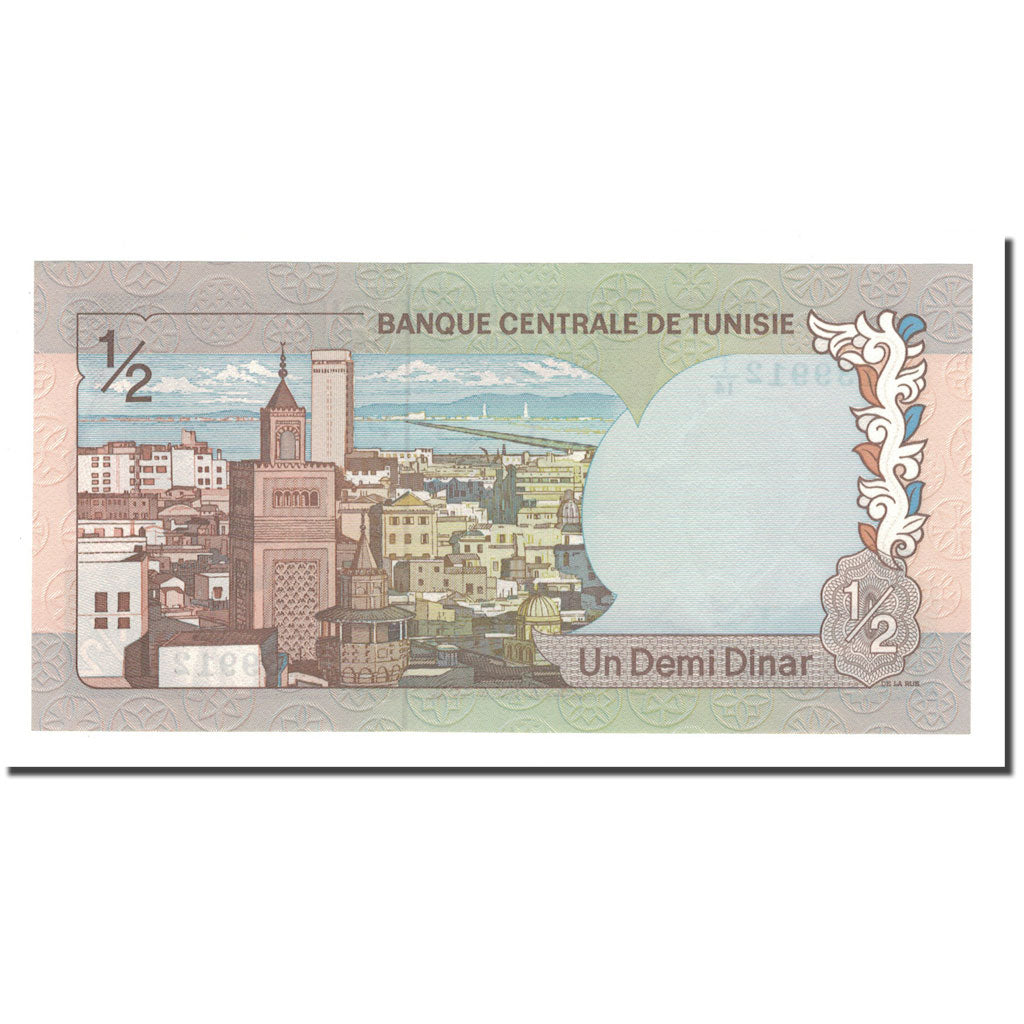 Banknote, Tunisia, 1/2 Dinar, 1972, 1972-08-03, KM:66a, UNC(65-70)
