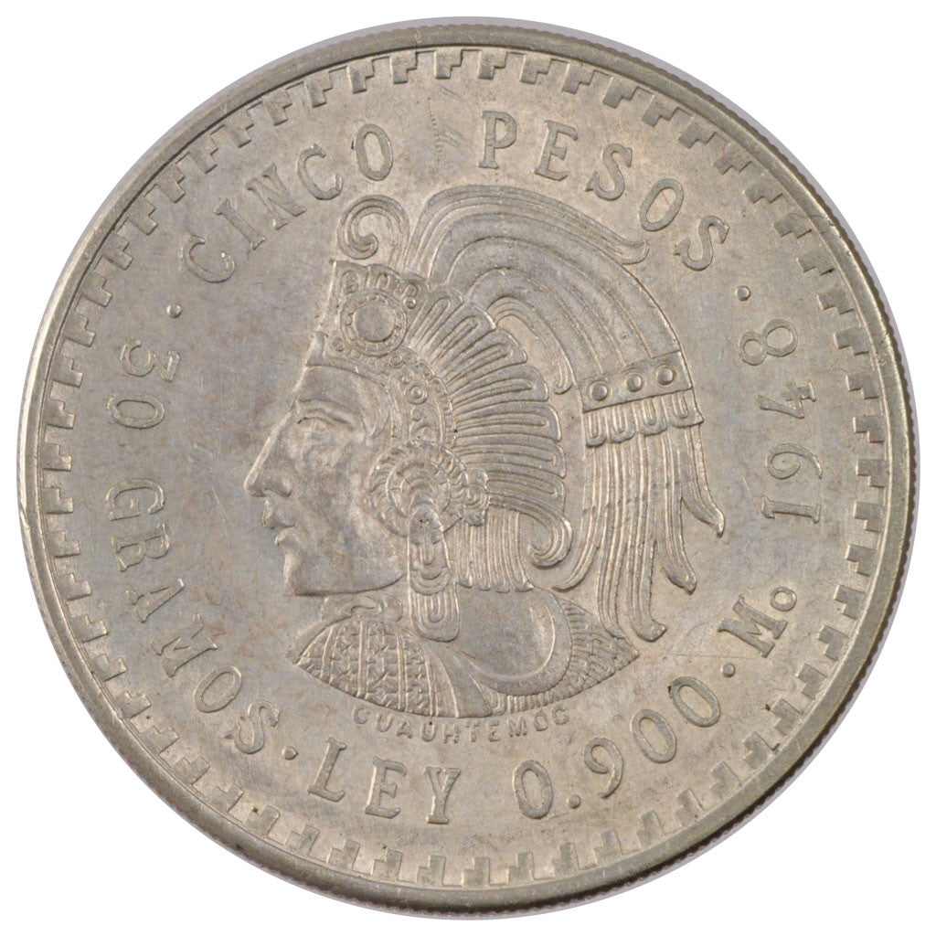Coin, Mexico, 5 Pesos, 1948, Mexico City, MS(60-62), Silver, KM:465