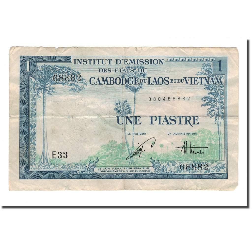Banknote, FRENCH INDO-CHINA, 1 Piastre = 1 Riel, 1954, KM:94, VF(20-25)