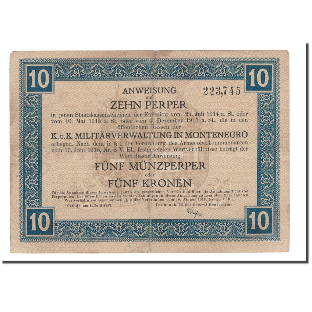 Banknote, Montenegro, 10 Perper = 5 Münzperper = 5 Kronen, 1917, 1917-06-01