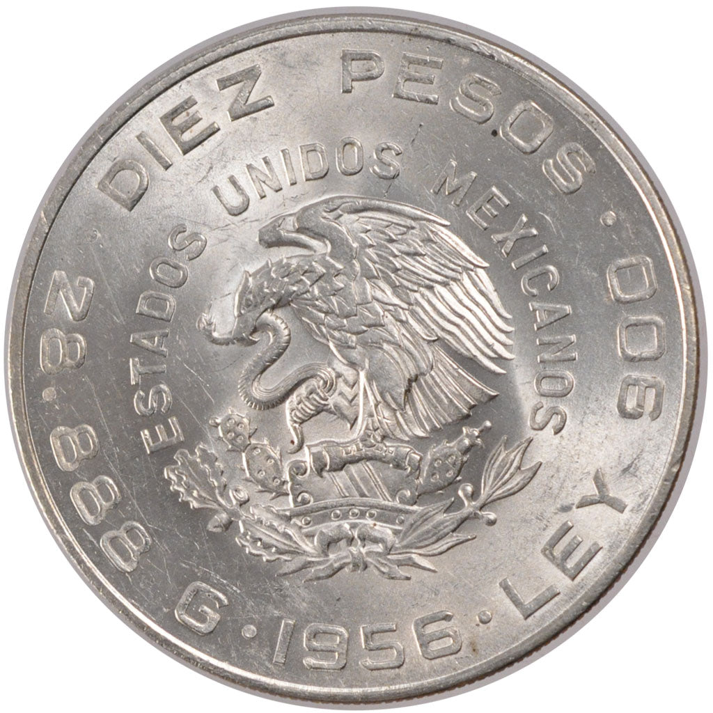 Coin, Mexico, 10 Pesos, 1956, Mexico City, MS(60-62), Silver, KM:474