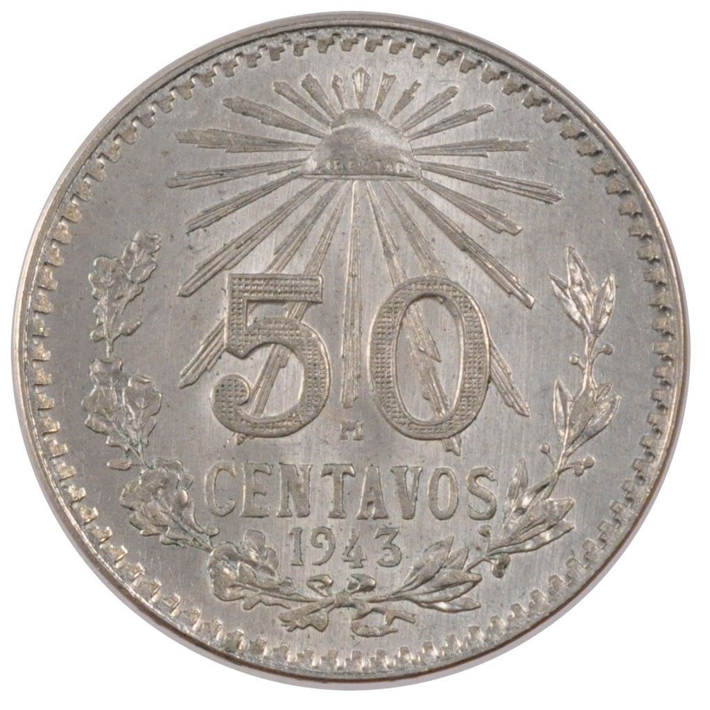 MEXICO, 50 Centavos, 1943, Mexico City, KM #447, MS(60-62), Silver, 27, 8.33