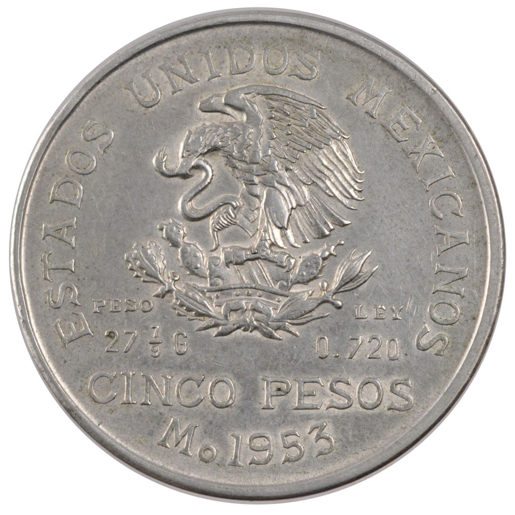 Moneda, México, 5 Pesos, 1953, Mexico City, EBC+, Plata, KM:467