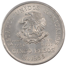 Coin, Mexico, 5 Pesos, 1953, Mexico City, MS(60-62), Silver, KM:468