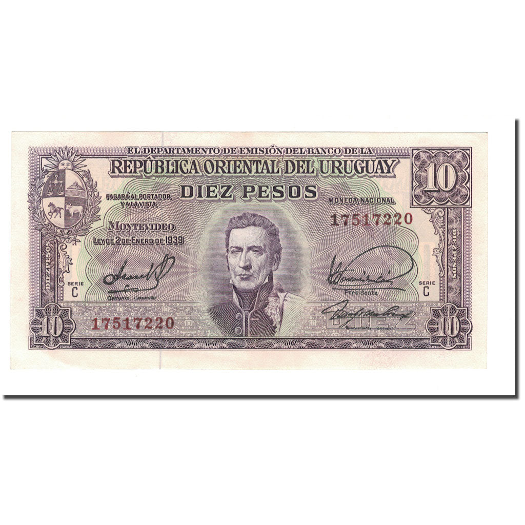 Banknote, Uruguay, 10 Pesos, 1939-1966, 1939-01-02, KM:37c, UNC(65-70)