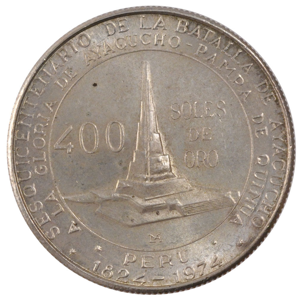 PERU, 400 Soles, 1976, Lima, KM #270, MS(60-62), Silver, 28.10