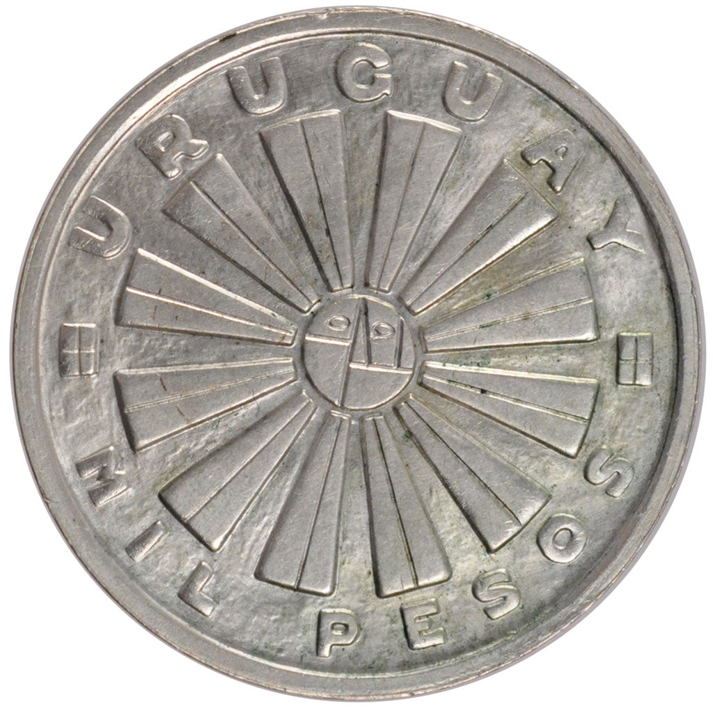 Coin, Uruguay, 'So' mintmark also appears on edge., 1000 Pesos, 1969, Santiago