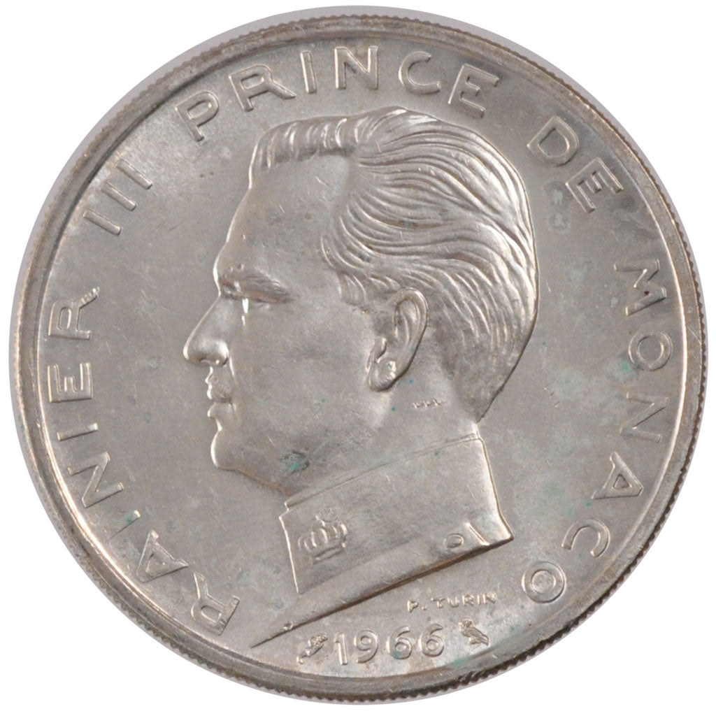 MONACO, 5 Francs, 1966, KM #141, MS(60-62), Silver, Gadoury #152, 12.00