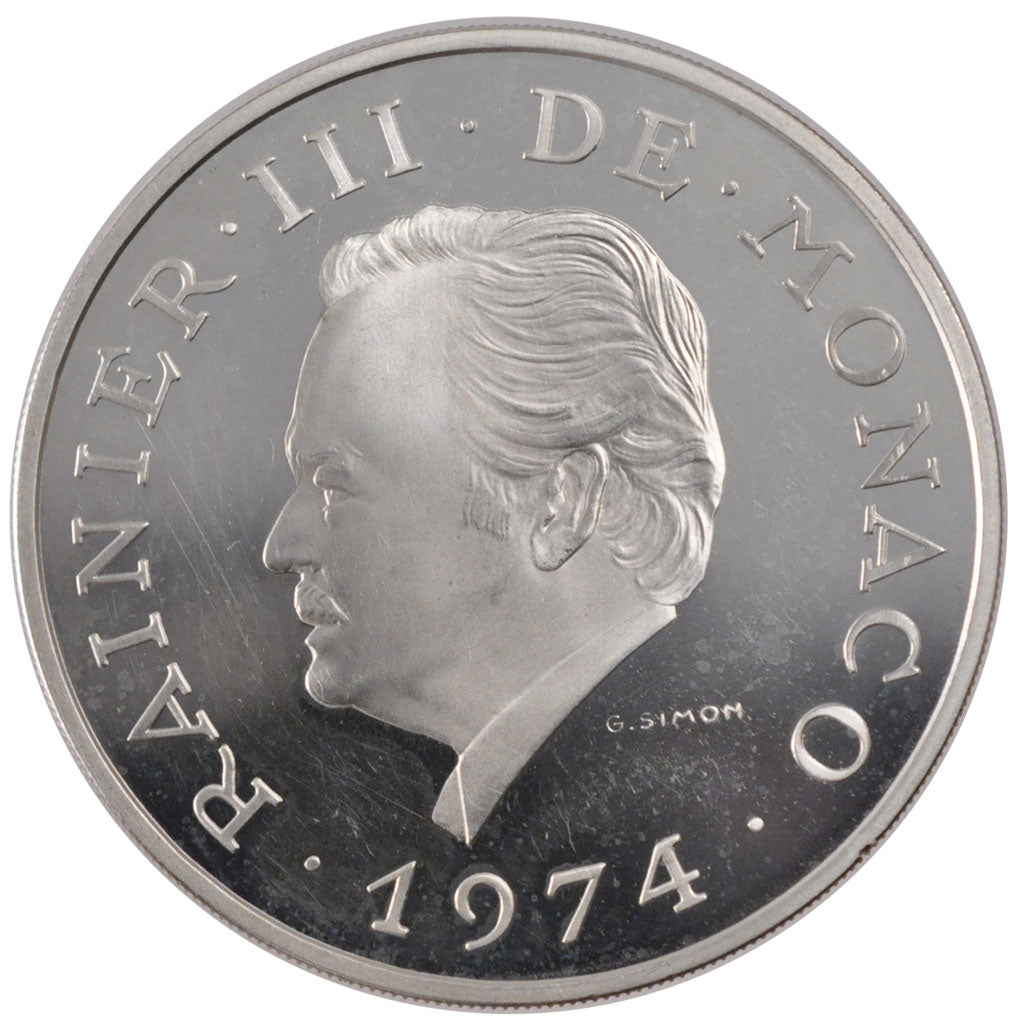 MONACO, 100 Francs, 1974, KM #M3, MS(65-70), Silver, Gadoury #168, 37.10