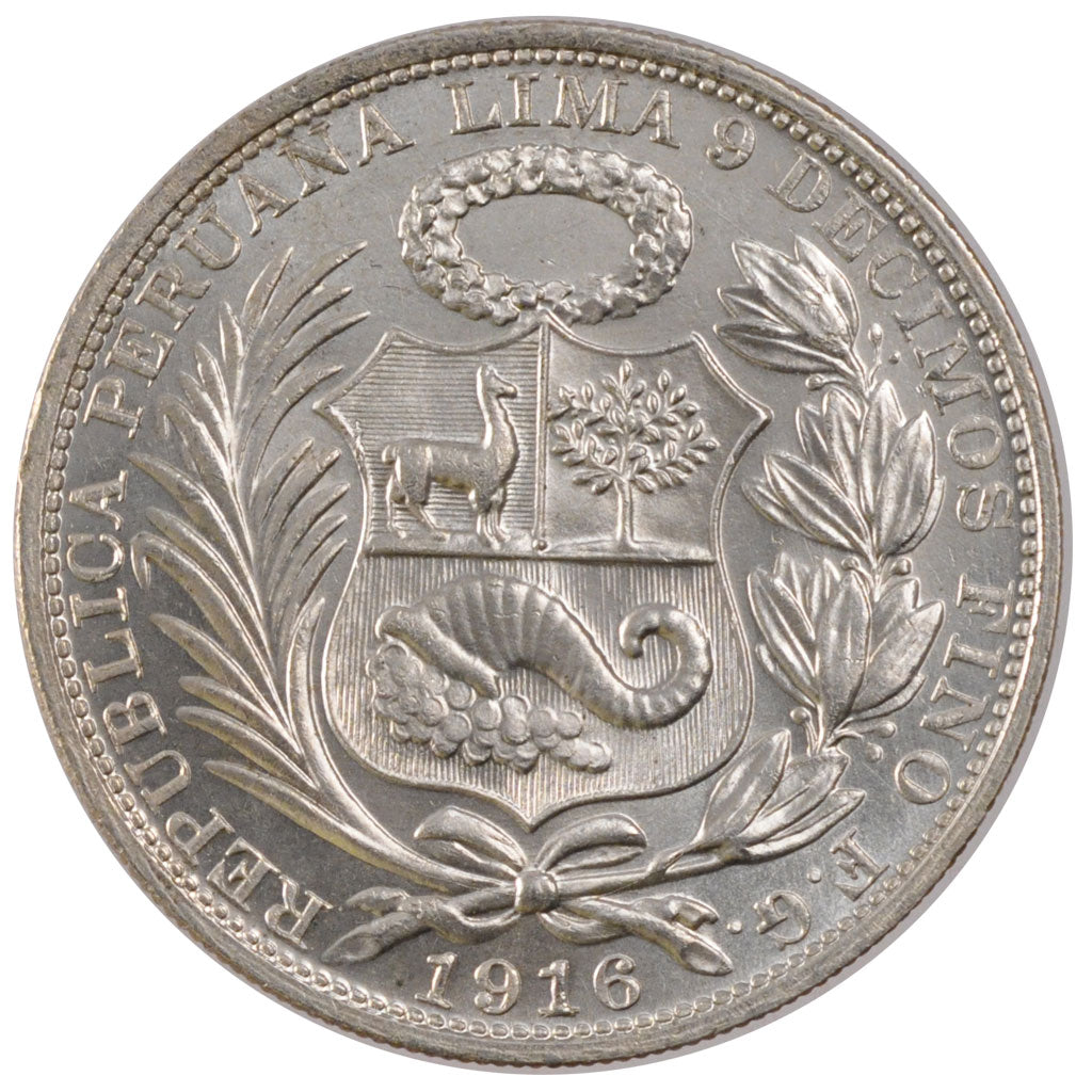 Perù, 1 Sol, 1916, Lima, SPL, Argento, KM:196.27