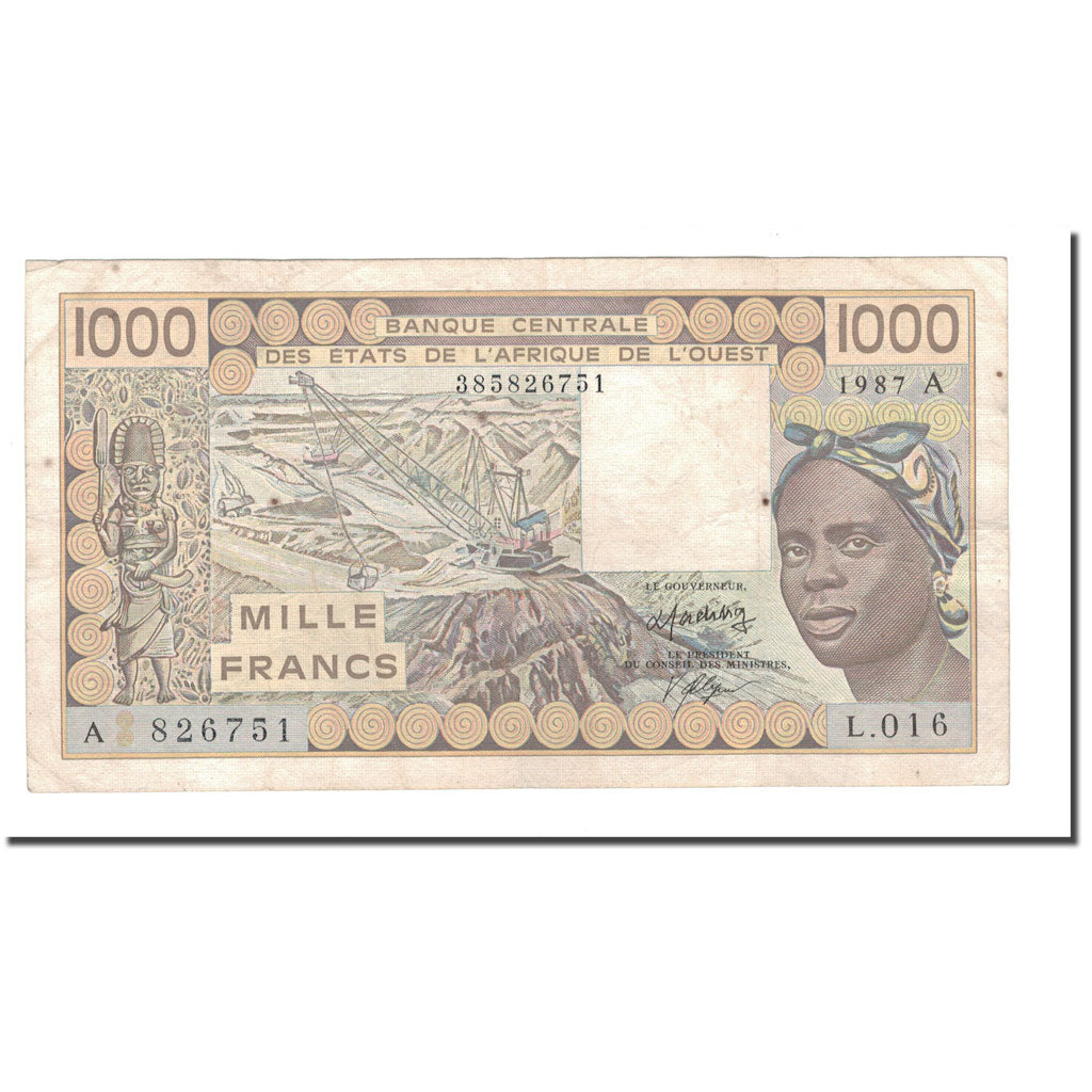 Banknote, West African States, 1000 Francs, 1981-1990, 1987, KM:107Ah, EF(40-45)