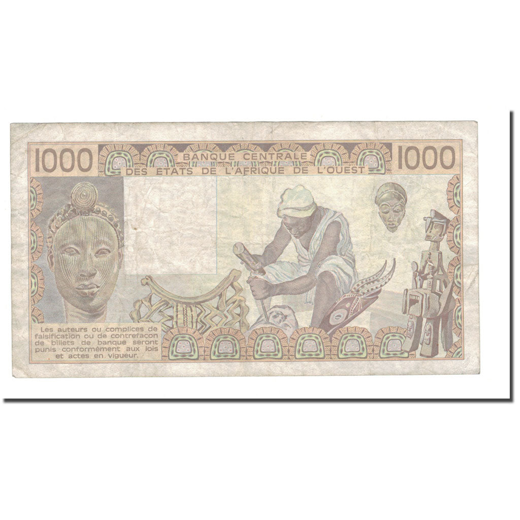Banknote, West African States, 1000 Francs, 1990, KM:107Aj, VG(8-10)