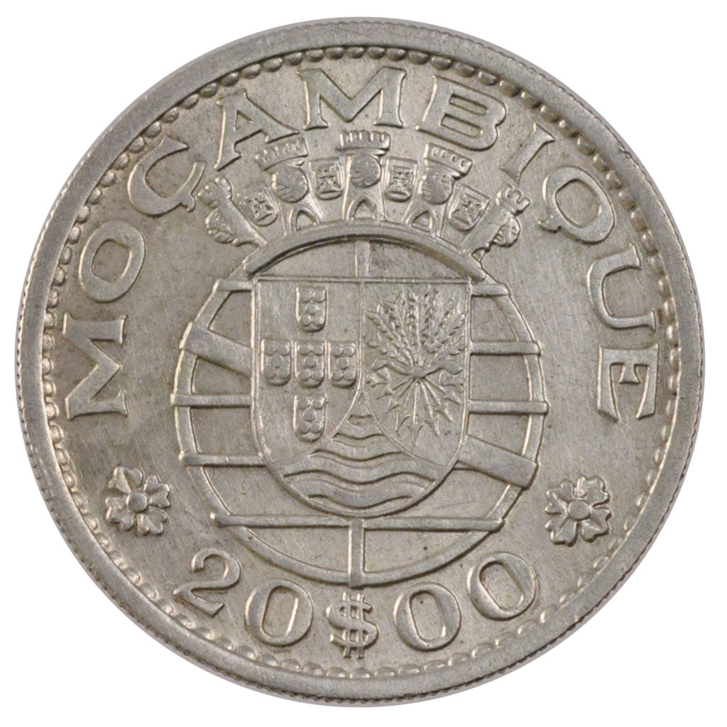 MOZAMBIQUE, 20 Escudos, 1960, KM #80, MS(60-62), Silver, 10.00
