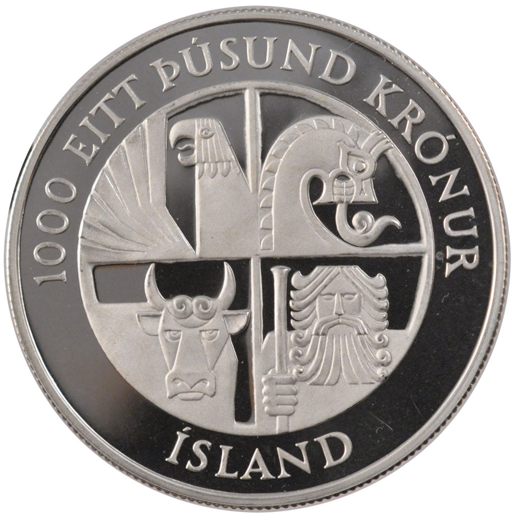 ICELAND, 1000 Kronur, 1974, KM #21, MS(65-70), Silver, 30.00