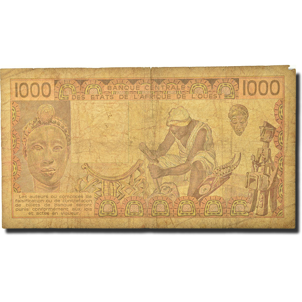 Banknote, West African States, 1000 Francs, 1988, KM:607Ha, VG(8-10)