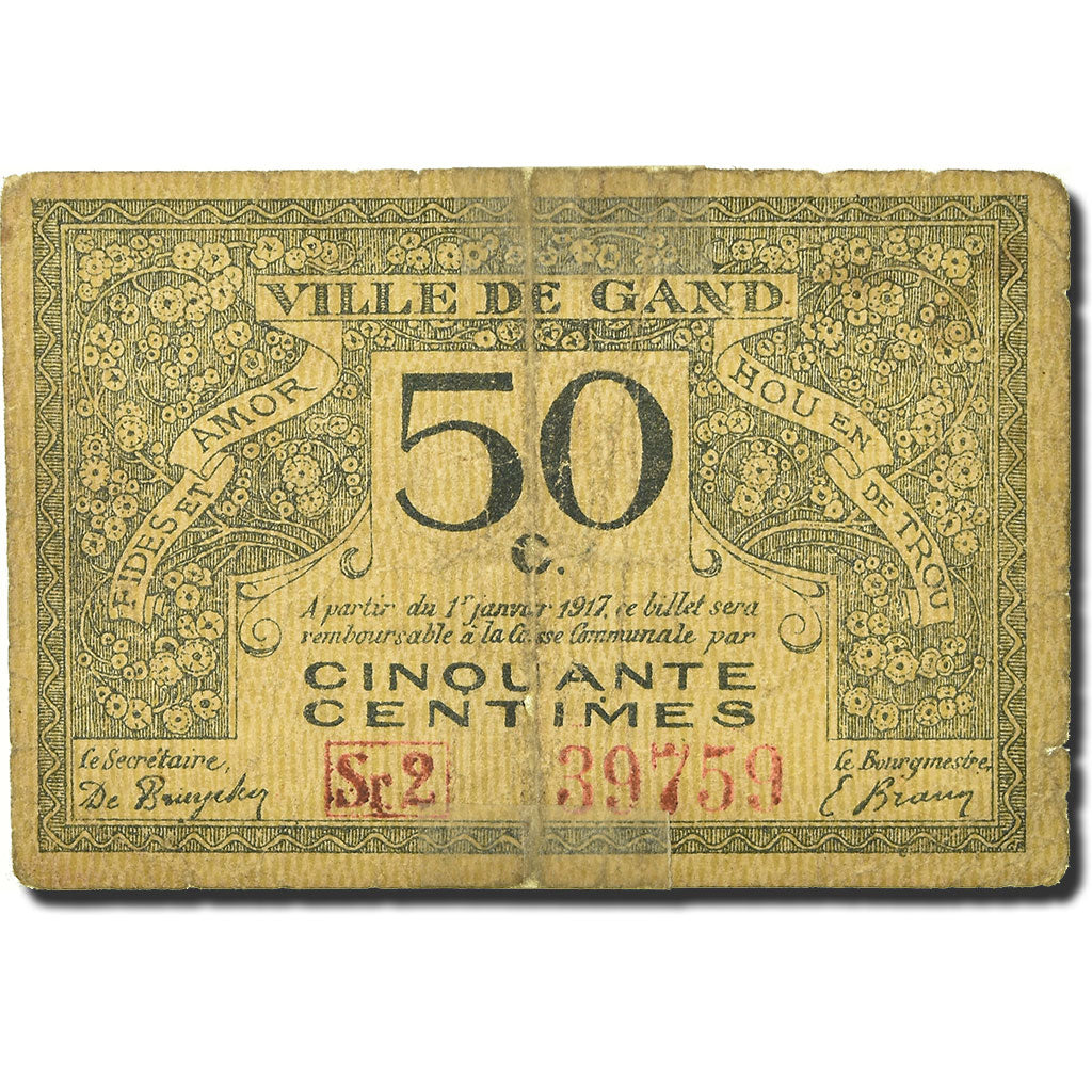 Banknote, Belgium, 50 Centimes, 1917, 1917-01-01, VG(8-10)