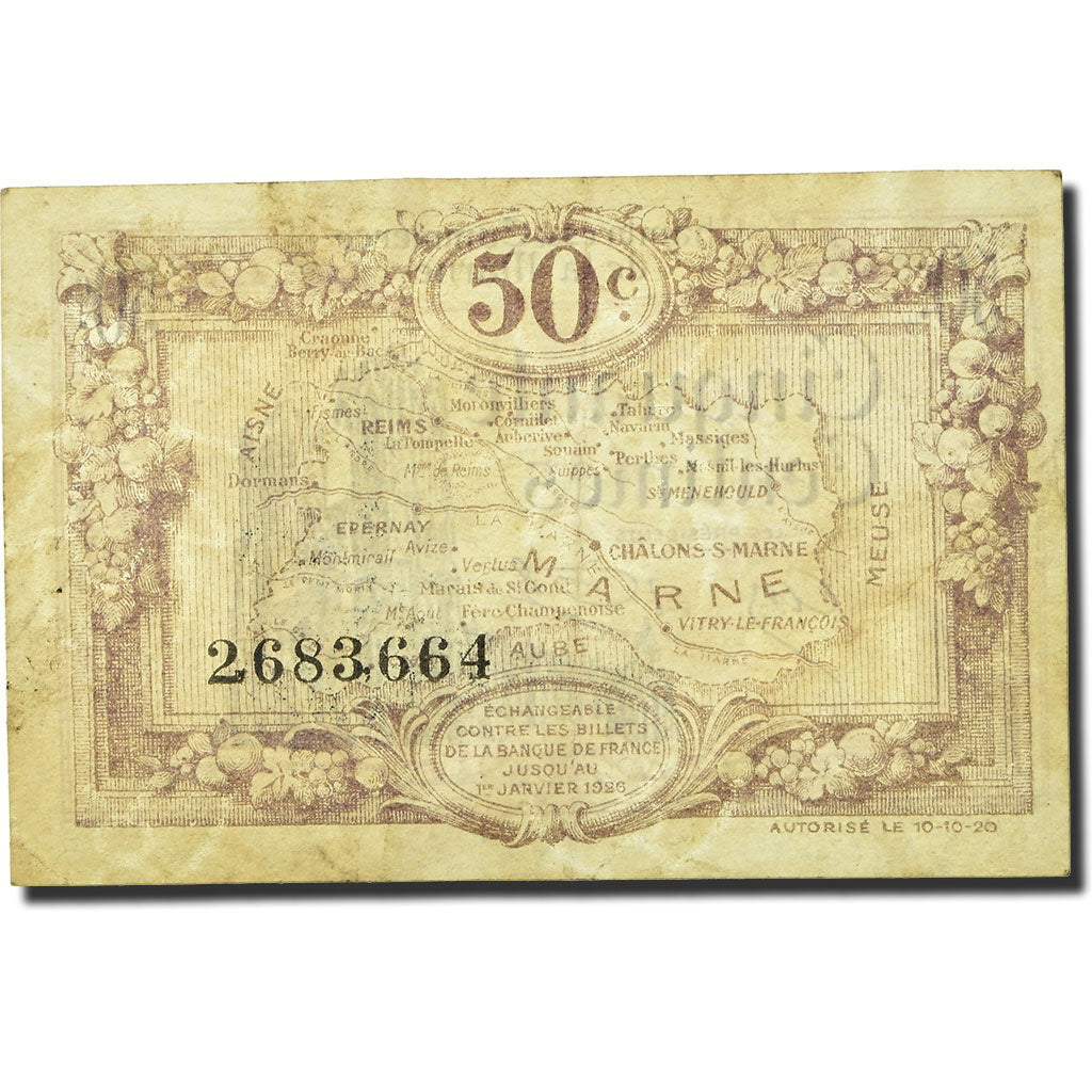 France, 50 Centimes, 1920, 1920-10-10, VF(20-25)